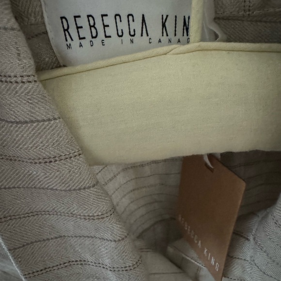 Rebecca King one-of-a-kind sample oatmeal linen stripe button down shirt top - Picture 9 of 10